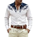 RUMAOZIA Cowboy Hemd Herren Baumwolle Western Shirts Cowboyhemd mit mit Western Druck Trachtenhemd Reverskragen Einreiher Freizeithemd Langarm Westernhemd Cowboy Kostüm Oktoberfest Cowboy Hemd