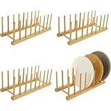 LOPYXBR 4 Stück Tellerständer Holz, 8 Steckplätze Tellerhalter Holz Abtropfgestell, Geschirrabtropfgestell Bambus Holz Plate Holder Tellerregal Halter für Teller, Schneidebrett, Topf Deckel, Schüssel
