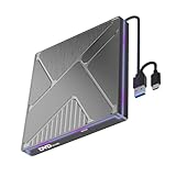ZEPFJHE Externes Laufwerk mit Farbbeleuchtung, USB 3.0 und Typ-C-Anschluss, schnelle Geschwindigkeit, 24-fache Brennung, Lesegerät, breite Kompatibilität, leicht, tragbar, Lesegerät