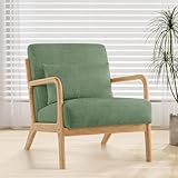 XH.Easy Go Relaxsessel Retro Lounge Sessel mit Holzbeinen, Beistellstuhl zum Lesen mit Kissen und Lendenkissen, Sessel für Wohnzimmer/Empfangsraum/Schlafzimme（Grün）