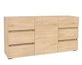 wohnartig® Kommode ESSENZIO in Eiche Cremona – Schubladenschrank mit 6 Schubladen & 3 Fächern hinter Türen – 120 x 33,4 x 57 cm Kommode mit Schubladen | Nachtkommode | Schubladenkommode
