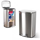 Vileda Mülleimer 50L Edelstahl - Treteimer mit Deckel - Abfalleimer 50L mit Soft-Close und 90 Grad Öffnung - Mülleimer Küche 50L