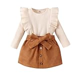 Geagodelia Baby Mädchen Kleidung Outfit Babykleidung Set Langarmshirt Top + Rock Neugeborene Weiche Babyset Zweiteiler (Beige & Khaki, 12-18 Monate)