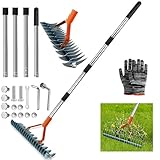 Vertikutierer Rechen mit Stiel 170cm, Metall Schneidrechen Garten, Abnehmbar, Verstellbarer Vertikutierrechen, Handvertikutierer, Vertikutierer Rechen, Vertikutierharke für Garten, Hof, Rasen