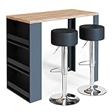 Vicco Bartisch-Set, Eiche/Anthrazit, 117 x 57 cm mit 2 Barhockern