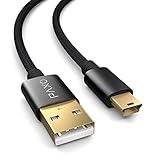 PAXO 0,3m Nylon Mini USB Kabel schwarz, USB auf Mini USB Ladekabel, Goldstecker, geflochtenes Kabel (braided)