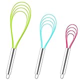 Webake Silikon Schneebesen Flach 3 Stück 8'' 10'' 12'' Schneebesen Set Rührbesen Hitzebeständig Mini Schneebesen für Mischen, Schneebesen, Schlagen, Aufschäumen und Rühren