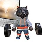 Fitness Katzenfiguren - Lustige Miniatur Katzenfiguren Gewichtheben Katzenfigur - Kompakte Katze Heben Langhantel Figur Statue Katze Skulptur Dekor für Wohnzimmer Fitnessstudio