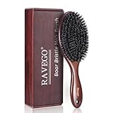 RAVEGO Haarbürste, Wildschweinborsten Bürste für Damen Herren Kinder zum Entwirren & Stylen, Naturborsten Bürste für dünnes, feines Haare, steife Borsten