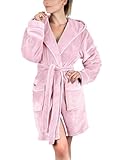Gräfenstayn Bademantel Damen flauschig mit Kapuze - Kuschelfleece - Öko-Tex Standard 100 - Morgenmantel leicht & kurz - Größe (M, Rosa)