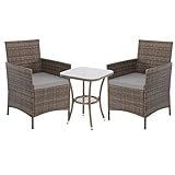 SVITA Brooklyn Bistro Gartenmöbelset 3-teilig Rattan Outdoor Gartenlounge Terrasse Balkon Garten Sitzgruppe mit 2 Sesseln und Tisch Braun