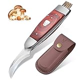 JASON Pilzmesser mit Bürste klappbares Schwammerlmesser mit Pinsel Outdoor Klappmesser Zweihand mit PU Scheide für Pilzesammeln Pilzkultur Champignon Pilzzuchtset