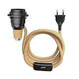 ledscom.de Tischlampe Korkenlampe FLAKO mit Schalter und Textilkabel, Hanf, natur-beige, 1x E27 max. 60W, ohne Flasche, ohne Leuchtmittel