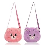 KASESSS 2 Stück Umhängetasche Mädchen, Handtasche Mädchen, Plüsch Kindertasche, Süß Bär Crossbody Bag, Kinder Sling Bag, Klein Shoulder Bag, Plüsch Umhängetaschen Geschenke für mädchen (Rosa,Lila)