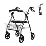 Walker Leichter, zusammenklappbarer 4-Rad-Gehwagen mit Sitz, Einkaufskorb, Gehgestell für ältere Menschen, höhenverstellbar, Mobilitätshilfe, Trolley, kraftvoll