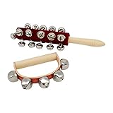 GICO Set: Schellenrassel / Schellenstab und Schellenkranz aus Holz für Kinder Musikinstrument- 3850-3852