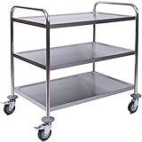 ZORRO - Edelstahl Servierwagen ZSW 3-3 Böden - Leichtlaufräder mit Fußbremse - Küchenwagen - Gastro - (86 x 54 x 94 cm)