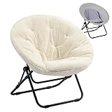 HollyHOME Klappsessel Rund Klappbar Sessel Wohnzimmer Schlafzimmer Relaxsessel Mondsessel Runder Loungesessel Ohrensessel Lesesessel Plüsch, Beige
