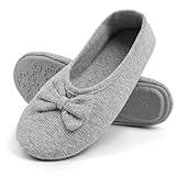 OFFCUP Damen Ballerina Hausschuhe Loafer Pantoffeln mit Elegant Schleife und Memory Foam - Gemütlich Leicht mit Anti-Rutsch Weiche Gummisohle, Grau, Large