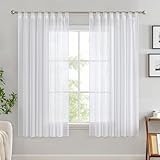 EMEMA Gardinen Transparent Vorhang Set Wohnzimmer Voile Schlaufenschal mit Bleibandabschluß 2er-Pack Wohnzimmer Luftig Dekoschal für Schlafzimmer 140 X 145 cm (B x H) Weiß