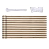 Sekey Balkon Sichtschutz Balkonabdeckung HDPE 220 g/m², 120x600cm, Leicht Transparent Wind- und UV-Schutz Wetterfest, mit Ösen, Nylon Kabelbinder und Kordel, Braun-Gelb Gestreift