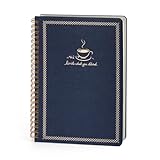 WETLOTE Spiral-Notizbuch A5 Liniert, 160 Seiten, 80 g/m² – Stoffeinband mit Goldfarbenem Kaffeetasse Druck für Schule, Büro & Reisen