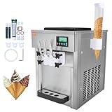 VEVOR Kommerzielle Eismaschine, 1800 W, 3-Geschmacksrichtungen, Softeismaschine Arbeitsplatte, 2 x 4 L Trichter, 2 x 1,8 L Zylinder, LCD-Bildschirm, Automatische Reinigung, Vorkühlung