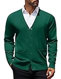 COOFANDY Herren-Strickjacke, langärmelig, V-Ausschnitt, leicht, gestrickt, Knopfleiste, Pullover mit Taschen, Grün , X-Groß