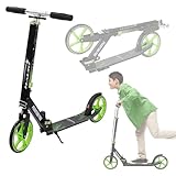 Hauki Cityroller Scooter Grün, Tretroller klappbar und höhenverstellbar, XXL-Räder, Tritt-Bremse, Kickscooter für Kinder und Erwachsene, City-Roller mit Ständer und Tragegurt, Kickroller Kinderroller