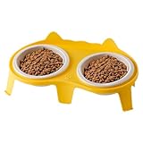 Double Cat Food Bowls-Erhöhte Futterstation von Haustieren mit 15 ° geneigten Schüsseln, rutschfester Ständer, leicht zu reinigen | Doppelte Wasserlebensmittel Schalen für Katzen Kleine Hunde