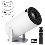Qoosea Mini Beamer mit 2 Joystick 4K Bluetooth 5.2 Tragbarer Spiel Projektor 180° Drehbarer Android 12 WiFi 6 Auto Keystone Outdoor Film Projektor Kompatibel mit Telefon Laptop PC TV Stick USB