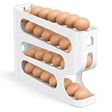 Egg Trays, Eier Aufbewahrung Kühlschrank, Automatisches Rollen Eierhalter für Kühlschrank, Küche, Platzsparender Eier Organizer/Aufbewahrungsbox/Behälter für 28 mittelgroße Eier, 1 Stück