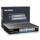 16 Port Gigabit PoE Switch Unmanaged, 16 Port PoE+@250W, 2 Gigabit Uplink Ports, NICGIGA 18 Port Gigabit Network Power Over Ethernet Switch, VLAN Modus, 19 Zoll Rackmontage, Plug and Play.