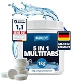 AGUALEVE® 5 in 1 Chlor Multitabs 20g langsamlöslich 1kg *NEU* | für Pools jeder Art ab 2500 Liter Wasser | Desinfektion, Algenschutz, Flockung, pH-Stabilisierung & Klareffekt | Made in Germany