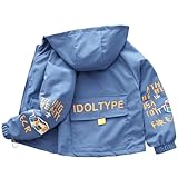 L SERVER Übergangsjacke Jungen Windjacke mit Kapuze Mode Trenchcoat Kinder Leichter Windbreaker Outdoor-Jacke für Frühling und Herbst, Blau, 116