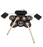 Funien Elektronisches Schlagzeug mit 3-W-Lautsprecher, Hand-Roll-Drum-Set, 7 Pads, unterstützt verschiedene Audioeingänge, 3 Schlagzeugstile, 10 Rhythmen, 10 Demosongs, Übungspad, Schlagzeug mit Drums