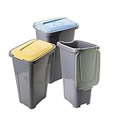 SUSTANIA Mülleimer Küche 3er Set 30L, Abfalleimer mit Deckel für Mülltrennung, Müllsystem 36x28x56 cm,Abfallsammler & Mülltrennsystem für die Küche, Made in EU