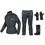 A-Pro Ganzkörper Wasserdicht Regenanzug Handschuhe Stiefel Motorradkombi Schwarz XXL