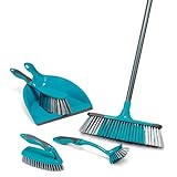 Beldray 5-teiliges Kehrschaufel Set, Reinigungsset, Besen mit weichen Borsten, Kehrschaufel, Bürste, Schrubber und Spülbürste, Reinigungsutensilien, Frühjahrsputzset, Kehren, weiche Griffe, türkis