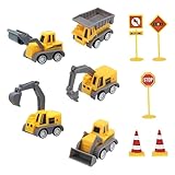 10 Stück Tortendeko Baustelle Set, Mini Bagger Spielzeug mit Verkehrsschildern, Kuchen Deko Baustelle für Kinder, Lernspielzeug ab 3 Jahren, Eltern-Kind Interaktion