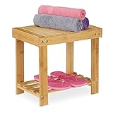 Relaxdays Fußbank Bambus, bis 100 kg, Stabiler Tritthocker, Kinderhocker Bad, Fußhocker, HxBxT: 33,5 x 25 x 39 cm, Natur