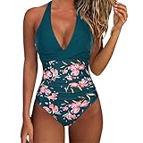 Sutelang Lurryly Damen Shape Badeanzug Bauchweg, Push Up, Bauchkontrolle Geraffter Neckholder V Ausschnitt High Waist Schwimmanzug Einteilige Bademode Swimsuit #03