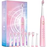 Schallzahnbürste für Erwachsene mit 8 Bürstenköpfen, 40.000 VPM, 5 Modi, 30 Tage Laufzeit & Schnellladung, IPX7 Wasserdicht, Rosa