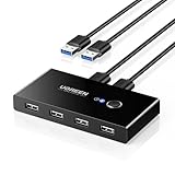 UGREEN USB Switch 2PC KVM USB Switch 2 In 4 Out für stabile Datenübertragung Umschalter mit 2 USB Kabel für Tastatur, Maus, Drucker, Scanner, USB Sticks, Externe Festplatte, Headsets usw.
