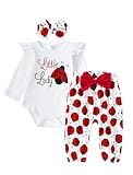 PATPAT Baby Kleidung, 3Pcs Baby Kleidung Mädchen mit Strampler Langarm + Hose mit Marienkäfermuster + Stirnband Bekleidungssets, Baby Weihnachtsoutfit, Weihnachtskleid Mädchen 0-24 Monate 55-89 cm