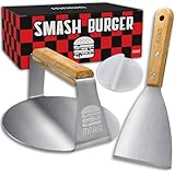 mnam Burguer Smasher Set - Smash Burgerpresse - Antihaft Edelstahl Burgerpresse mit Holzgriff - Burguer Maker Spatula Grillspachtel - Hamburgerpresse Patty Presse - Grillzubehör für Flat Top Grill