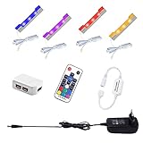AIBOO LED Glasbodenbeleuchtung Farbig 4er Set,Clips Glaskantenbeleuchtung RGB Farbwechsel LED Vitrinenbeleuchtung,LED Schrankbeleuchtung Vitrine mit Fernbedienung