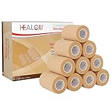 HEALQU Selbstklebender Verband – Selbsthaftende Bandage (5cm x 4,5m) 12 Rollen für Erste Hilfe und Sport-Verletzungen – Zur Unterstützung von Gelenken, Muskeln und Bändern – elastisch & wasserfest