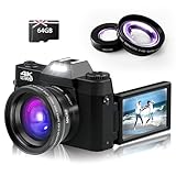 Fine Life Pro Digitalkamera 4K, 48MP 16X Autofokus Digitalzoom Fotokamera, 3 Zoll 180° Flip LCD Screen HDMI Kompakte Vlog Kamera and WLAN, 1500 mAh Akkus, 32GB Karte Kann für Live-Übertragungen