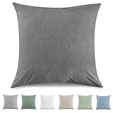 TOCOMOA Kissenbezug 40x40 cm 2er Set - 100% Gewaschene Baumwolle Kissenbezüge Oeko-TEX Zertifiziert, Leinenoptik und Atmungsaktiv Kissenhülle, Dunkelgrau Kopfkissenbezug mit Reißverschluss